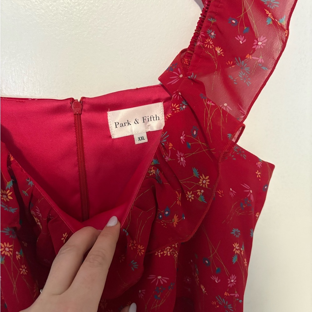 Park & Fifth Red Floral Ruffle Dress - Picture 2 of 4